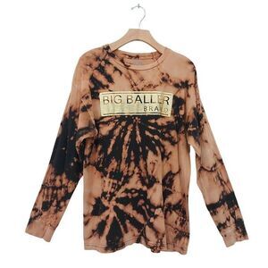 Big Baller Brand Sweatshirt Mens Large Brown Tie-Dye Long Sleeve Logo Crew Neck